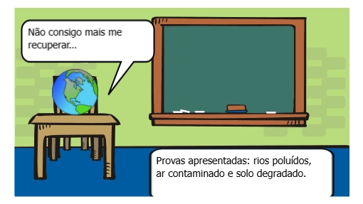 A HQ “O Julgamento do Planeta Terra” apresenta, de forma criativa, um tribunal onde o planeta acusa os seres humanos pelos danos causados ao meio ambiente. Ao longo da história, são discutidos o consumismo, a poluição e o descarte inadequado de resíduos. A narrativa também mostra que a Química não é vilã, mas pode contribuir para soluções sustentáveis. Ao final, a HQ propõe uma reflexão sobre a importância do consumo consciente e da responsabilidade ambiental.