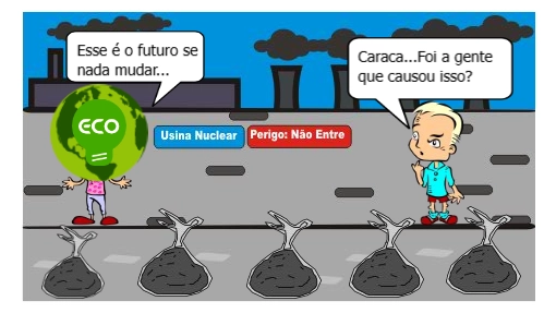 A HQ mostra dois futuros possíveis: um destruído pela sociedade de consumo e outro sustentável — tudo depende das escolhas dos personagens.