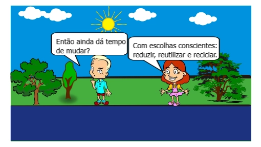 A HQ mostra dois futuros possíveis: um destruído pela sociedade de consumo e outro sustentável — tudo depende das escolhas dos personagens.