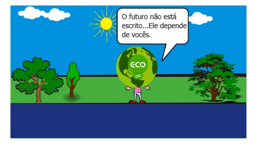 A HQ mostra dois futuros possíveis: um destruído pela sociedade de consumo e outro sustentável — tudo depende das escolhas dos personagens.