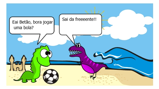 dinossauros jogam bola na praia.