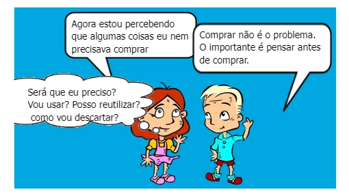 Bia olhando para todas as compras acumuladas. Bia e Ana estão juntas, observando as várias caixas e embalagens acumuladas após as compras. Bia olha para os produtos com uma expressão pensativa, enquanto Ana aponta para as embalagens.